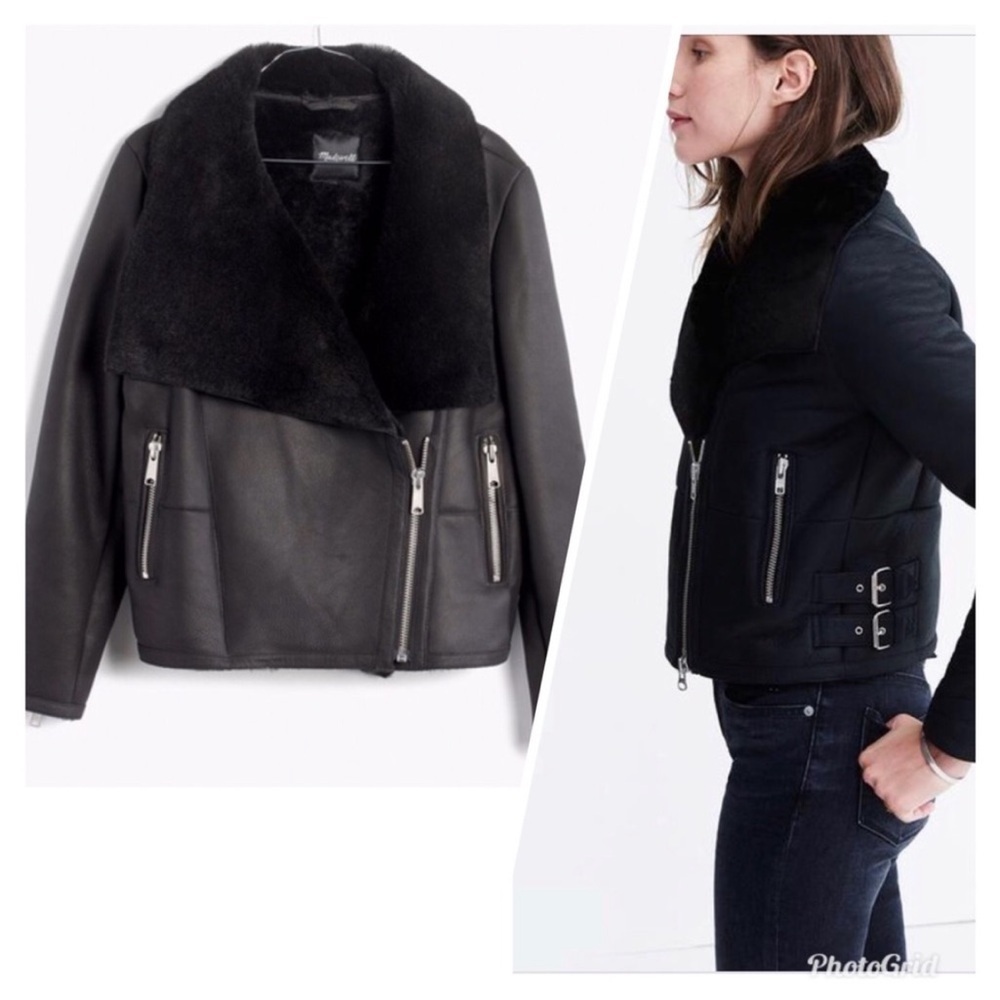 Madewell genuine shearling leather motorcycle jacket coat